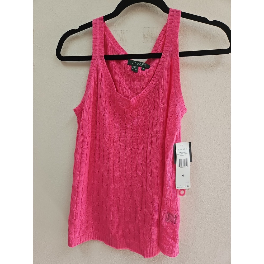 Lauren Ralph Lauren Women's Rib-Knit Linen Sweater pink  Tank Top  Size M NWT